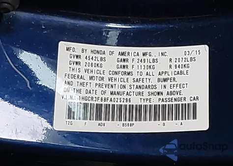 2015 Honda Accord Ex-L V-6 z USA, uszkodzony, nr VIN 1HGCR3F88FA025296